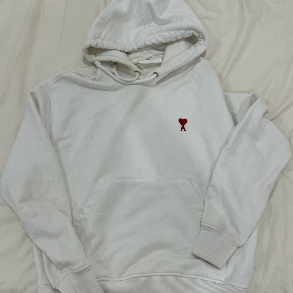 Ami White Hoodie with Red Logo